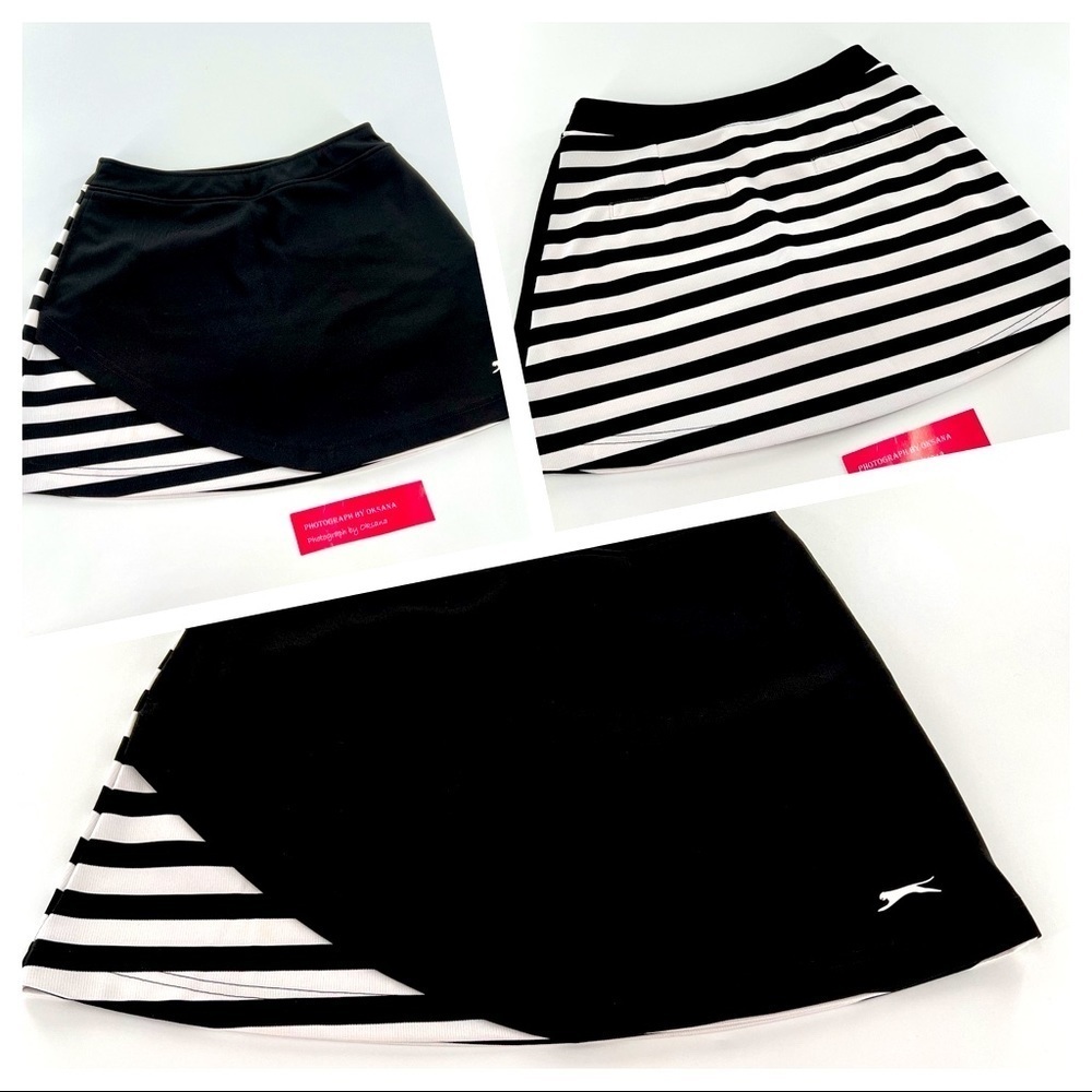 SLAZENGER Athletic Golf Skort Skirt Stretch Black White Pockets Logo sz XS